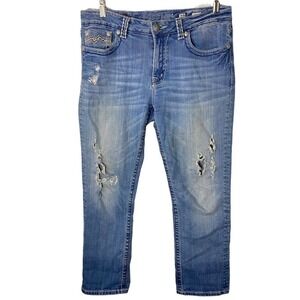 Miss Me Boyfriend Capri Jeans Size 29 Women's‎ Blue Distressed Style JB1046P